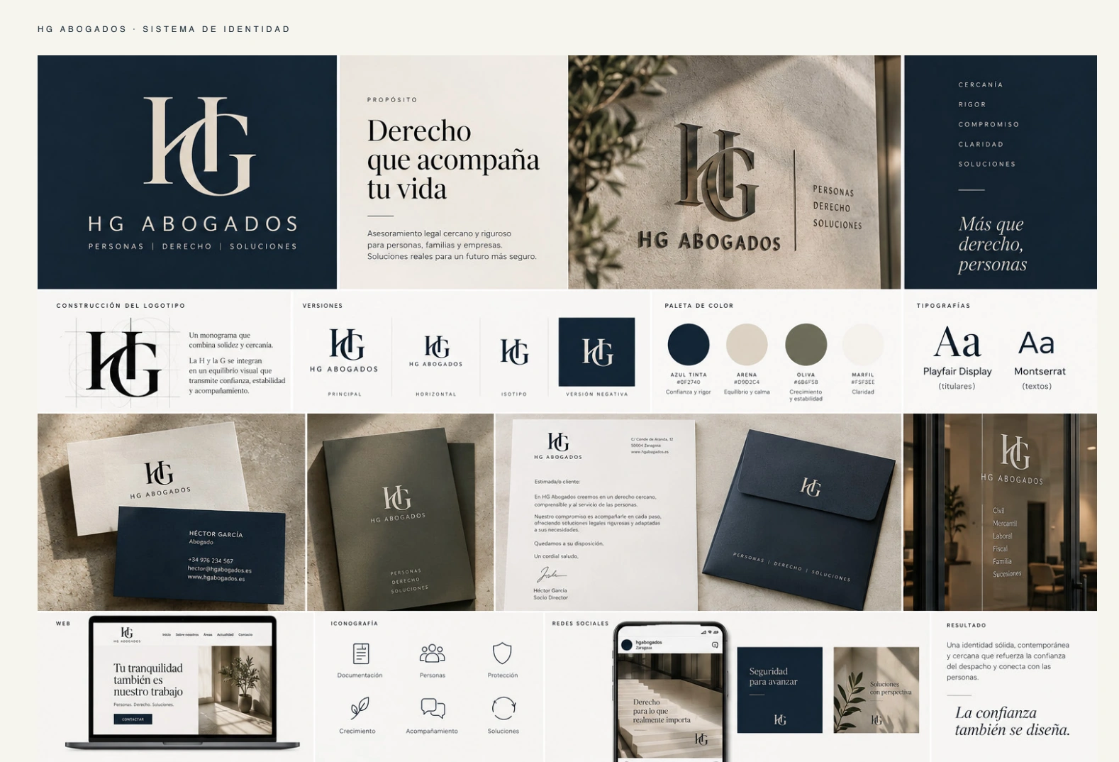HG Abogados: sistema de identidad visual, aplicaciones y entorno digital.