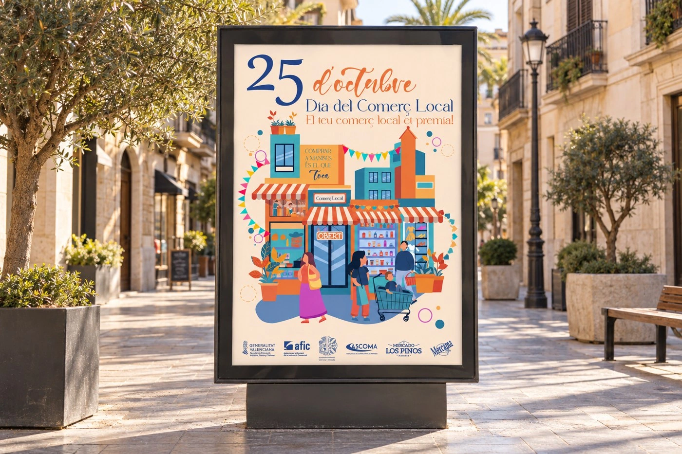 Mockup de la campaña de comercio local en un mupi.
